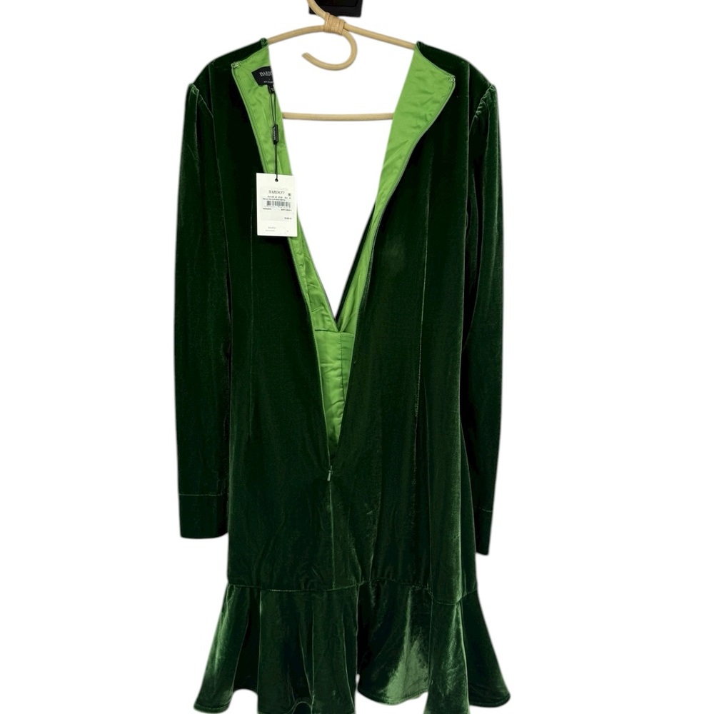 Bardot X Revolve Keala Velour Mini Dress Green Velvet Wrap Long Sleeve Size8 NWT - Picture 10 of 15